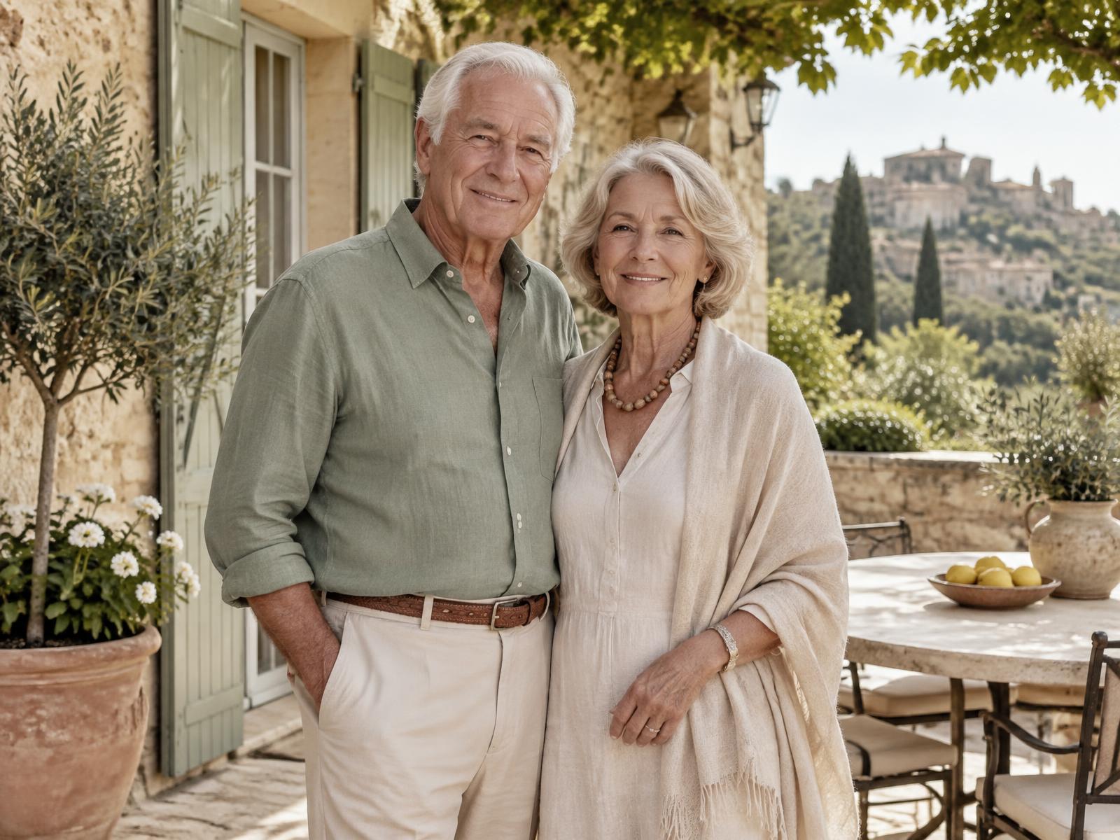 Couple de retraités sur leur terrasse